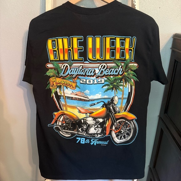 Daytona Beach Bike Week 2019 78th Black Graphic T Shirt Palm Trees Boardwalk - Picture 1 of 6